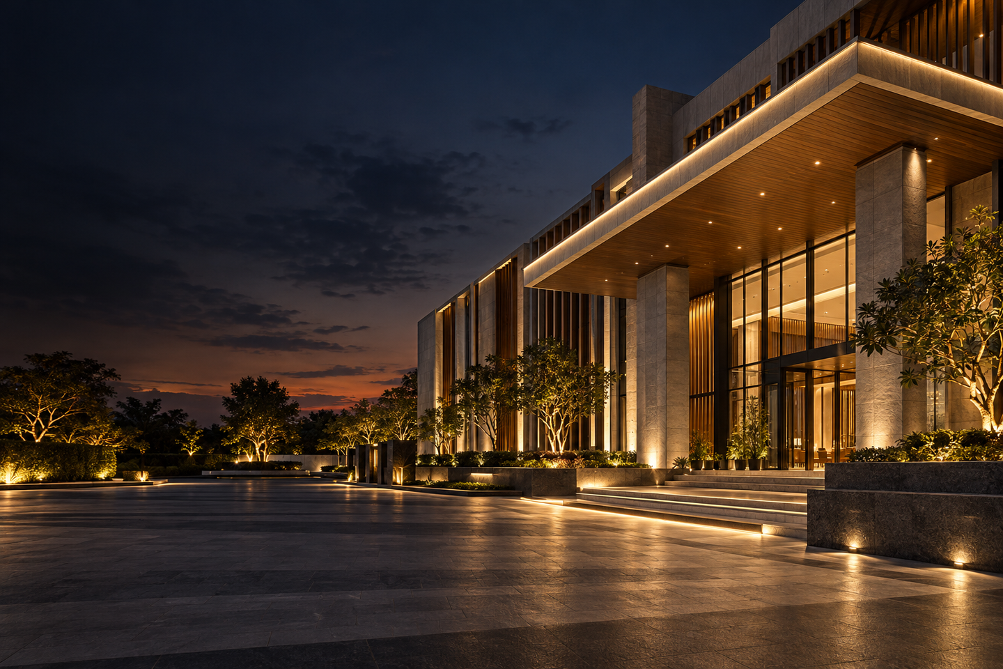 Architectural lighting application concept at dusk